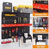 Wallmaster Pegboard Organizer Garage Storage - Pegboard Wall Organizer Pegboard Hooks Set Utility Tool Storage Rack with Wall Mounted Storage Bins&Overhead Shelf&Paper Towel Holder (Black)