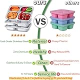 Stainless Steel Snack Containers with Lids - 3 Pack - 4 Compartments Bento Snack Boxes - Reusable Meal Prep Lunch Containers for Kids Adults - Divided Food Storage Containers for School Home Travel