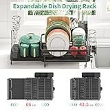 Urackify Expandable Dish Drying Rack for Kitchen Counter, Large Extendable Dish Rack with Wine Glasses, Cups and Cutlery Holders, Dish Dryer Drainer