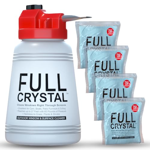 Full Crystal Window Cleaning Kit- 1 LB Glass Cleaner and Bottle with 27ft Reach will clean up to 80 Windows- Scrub Free, Rinse Free Glass Cleaner Spray Removes Dirt, Grime and Water Deposits