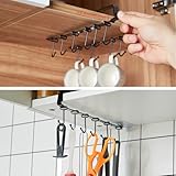 XILAOTOU Mug Rack Under Cabinet - Coffee Cup Holder, Each Bracket is Equipped with 6 and Adjustable Position of The Hook, Display Hanging Cups Drying Hook for Bar Kitchen Utensils Black 2 Sets