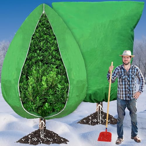 2 Packs Large Thick Plant Cover Freeze Protection - 2.8oz 78.7"×94.5" With Zip Drawstring,Garden Cloth Blanket Jacket Bag Cover Protect Outdoor Fruit Tree Potted Shrub from Winter Frost Cold Weather