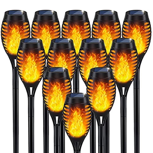 IkeeRuic Solar Flame Torch Lights for Outdoor Decor, 12Pack Outdoor Lights Solar Powered Waterproof, LED Torches for Outside Decor, Luces Solares Outdoor Decorations for Patio Garden Art