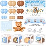 Winrayk 179Pcs Teddy Bear Baby Shower Decorations Boy Baby Boxes with Letters Brown Blue Balloon Arch Bearly Wait Baby Shower Backdrop Tablecloth Bear Balloon Birthday Party Boy Baby Shower Decoration