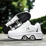 2-in-1 Roller Skates Shoes with Retractable 4 Wheels & Pop-Out Deformation Sneakers Outdoor Sports Skating Shoes for Girls Boys