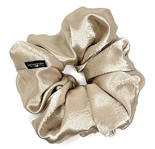 Iuptown Chic Jumbo Oversized XL Satin Scrunchies for Women Girls, Frizz Prevention, Sleep Hair Holder Scrunchy, Large Elastic Ties Band for Ponytail Bun, Satin Hair Ties for Breakage Prevention(SAND)