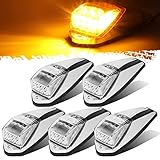 Partsam 5pcs Clear Lens 31LED Amber Cab Marker Top Roof Running Lights w/Chrome Base Compatible with Peterbilt/Kenworth/Freightliner//Western Star/Mack/International/Paccar Trailer Trucks