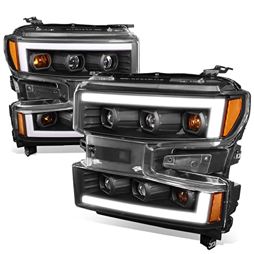 Auto Dynasty LED DRL Projector Headlights Assembly Compatible with Chevy Silverado 1500 WT/LTD/Custom/Custom Trail Boss 19-24, Driver and Passenger Side, Black Housing Amber Corner