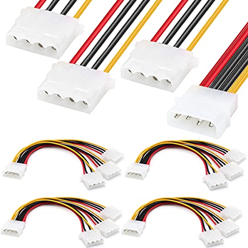 DKARDU 10 Pack LP4 Splitter, LP4 Male to 3X 4 Pin Molex Female Power Adapter Cable, 1 to 3 D Type Large 4 pin IDE Molex Power Connector 7.9 Inch 20CM
