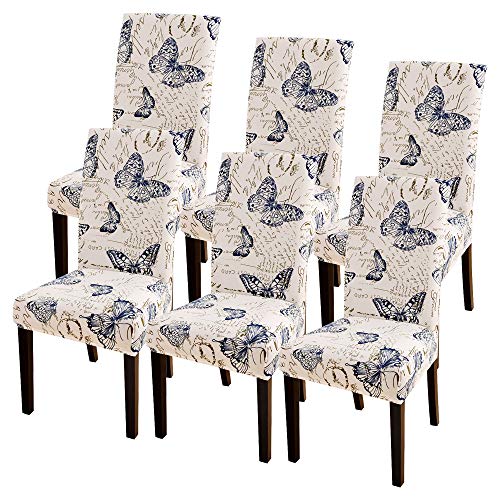 SearchI Dining Room Chair Covers Set of 6, Stretch Printed Parsons Chair Slipcovers Spandex Removable Washable Kitchen Chair Protector Cover for Dining Room, Hotel, Ceremony (Butterfly Pattern)