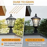 LUTEC Outdoor Solar Lamp Post Light with Pier Mount Base, Dusk to Dawn Waterproof Pole Light Head with Patterned Glass, Exterior Black Solar Powered Fence Post Light Fixtures for Outside