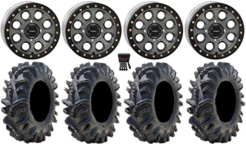 Bundle - 9 Items: System 3 SB-7 Bdlk 18" Wheels Ti 4+3 34" Terminator Tires [4x156 Bolt Pattern 3/8x24 Lug Kit]