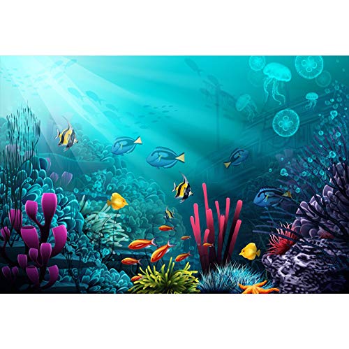 Yeele 10x8ft Vinyl Underwater Coral Reef Backdrop for Photography Ocean Under The Sea World Jellyfish Shipwreck Background Birthday Party Decorations Photo Booth Shooting Studio Props Wallpaper