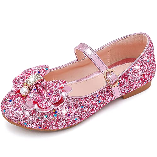 Furdeour Girls Flats Shoes Toddler Little Big Kid Pink Shoes Size 9 Wedding Princess Flower Girl(F2503Pink 9)