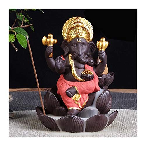 ANWUYANG Ganesha Backflow Incense Burner, Elephant God Ceramic Buddha Statue, Incense Holder Aroma Censer Home Decor Crafts (Color : Red Sandalwood)