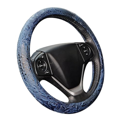 ZYHW Car Steering Wheel Cover Universal 15 Inch Middle Size Auto Anti-Slip Leather Wheel Protector with Flower Grain Design Blue Style