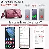 Strapurs Crossbody Wallet Case Compatible with Samsung Galaxy S25 Plus RFID Blocking Card Holder Soft PU Leather Magnetic Snap Strap Zipper Pocket Phone Case Fit for Galaxy S25+/ S25 Plus - Wine Red