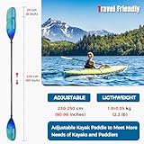 WONITAGO Kayak Paddles Carbon Fiber Shaft Paddle with Nylon Blades, Floating Adjustable Kayaking Oars, 3 Piece, 230-250 cm/90-98 Inches Gradient Blue