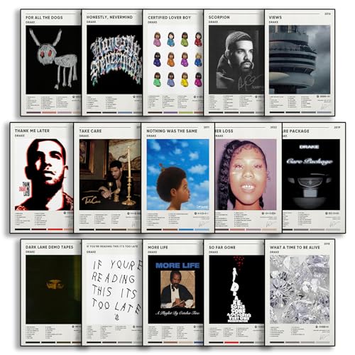 Drake Poster Album Cover Posters Wall Art Decor Print Posters for Room Aesthetic Set of 15 Gifts for Teen and Girls Living Room Bedroom Decoration Unframed: 8x12inch