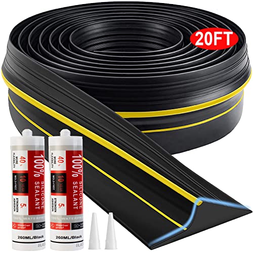 Jin&Bao Universal Garage Door Threshold Seal Strip 20FT Kit, Bottom Waterproof Rubber Weather Stripping Replacement（Yellow, 2 Adhesive）