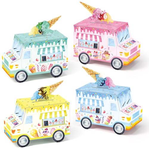 Seajan 24 Pieces Ice Cream Party Favor Ice Cream Truck Shape Treat Boxes Donut Grow up Gift Goodies Boxes for Sweet Themed Baby Shower Kids Birthday Party Centerpieces Table Decorations Supplies