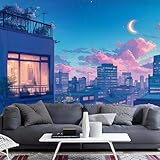 NAWVNMI Removable Anime Style Mural Wallpaper, Night Sky Wall Mural, Peel and Stick Wallpaper for Bedroom Living Room, TV Background Wall Paintings - 151" x 105"