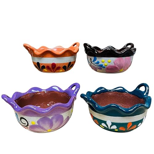 Set of 4 Small Cazuelita Clay Bowls - Guelaguetza Designs - Salsa Bowl Set - Handmade Mexican Bowls