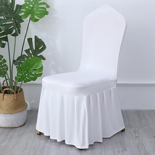 100pcs White Pleated Skirt Spandex Chair Cover Hotel Banquet Party Events Wedding Decoration Dining Room Seat Protector Slip Covers