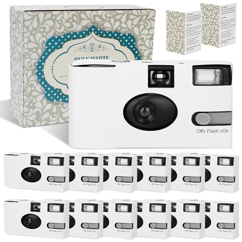 12 Pack Disposable Cameras for Wedding Bulk, 35mm White Single-Use Film Cameras with Flash, One Time Cameras for Birthday Party Baby Shower Gathering Wedding Travel, lSO 400 Film,17 Exposures