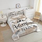 Erosebridal Happy Camping Comforter Set for Kids Boys Girls Rustic Cabin Camper King Bedding Set Hand Drawn Arrow Mountain Decor Duvet Insert Farmhouse Old Barn Door Quilt 2 Pillow Cases