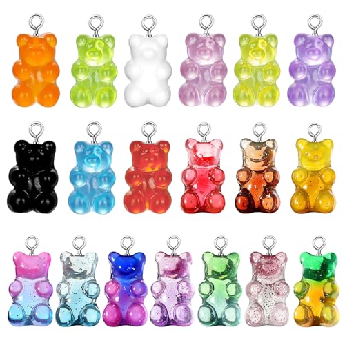 Linkstyle 152PCS Gummy Bear Charms, 19 Colors Clay Bear Beads Pendants for DIY Craft, Earring Jewelry Keychain Making