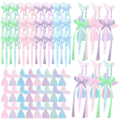 Teling 48 Pcs Mermaid Party Favors Include Mermaid Novelty Gel Ink Writing Pens Mini Notepads for Theme Decorations Kids Students Birthday Gift Party Favors