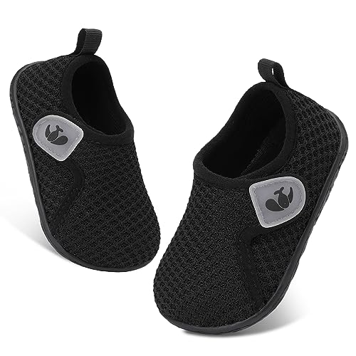 FEETCITY Infant Boys Girls Slip On Sneaker Newborn Crib Shoes First Walking Shoes Black, 12-18 Months Unisex