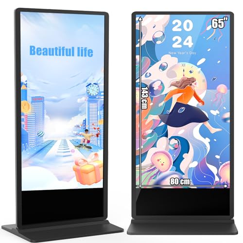 65 Inch Digital Signage Kiosk Touchscreen,8GB+128GB Android 11, Floor Standing Lcd Digital Signage, Commercial Interactive Advertising Display Screen, Digital Signage with Auto Media Player Black