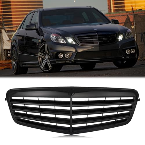 Partzer Front Honeycomb Bumper Grille Grill Compatible with 2010-2013 W212 Mercedes Benz E Class E350 E550 Glossy Black, Replacement for MB1200155