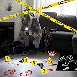 Akide Halloween Crime Scene Decorations Kit Have A Killer Birthday Banner Body Silhouette Crime Scene Tape Evidence Markers Mugshot Backdrop for Detective Murder Mystery Party Decorations