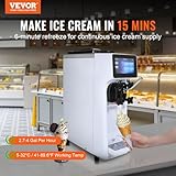 VEVOR Soft Serve Ice Cream Machine for Commercial Use, 10-15L/H Production, 1000W, Single Flavor, Countertop Design with 4L Hopper & 1.6L Cylinder, Touch Control, Auto Cleaning & Pre-Cooling, Ideal