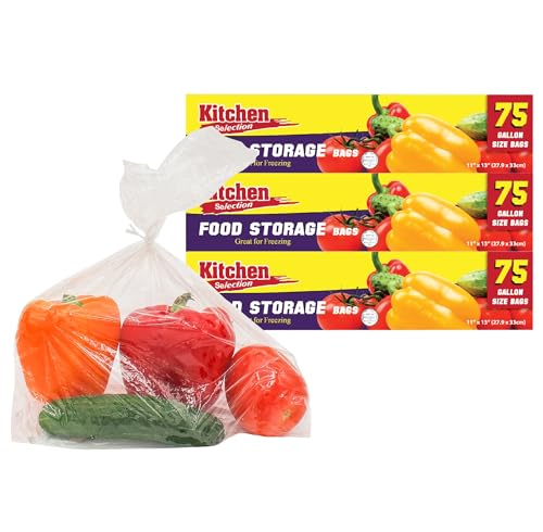 PARTY BARGAINS 1 Gallon Size Food Storage Bags with Twist-Ties. [225 Bags] (3 Boxes of 75 Bags Each) 11 x 13 inches. Easy & Convenient for Kitchen, Office, Commercial, & Home use