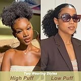 Afro Puff Drawstring Ponytail Bun For Black Women 150% Density 10A Brazilian Virgin Human Hair 4C Afro Kinky Curly Clip In Ponytail Extension Human Hair Pieces 120g Natural Color 10 Inch