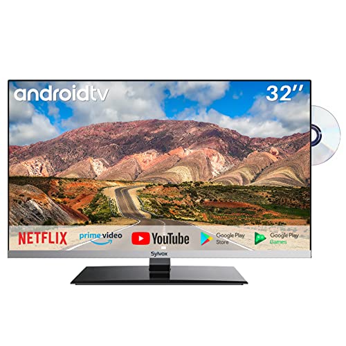 SYLVOX Smart RV TV, 32 inch TVs with DVD Player Built-in, 12 Volt for RV Camper 1080P FHD, Android Smart Free Download APPs, Support WiFi Bluetooth, 2 HDMI & 2 USB, AC/DC Powered, Frameless Design