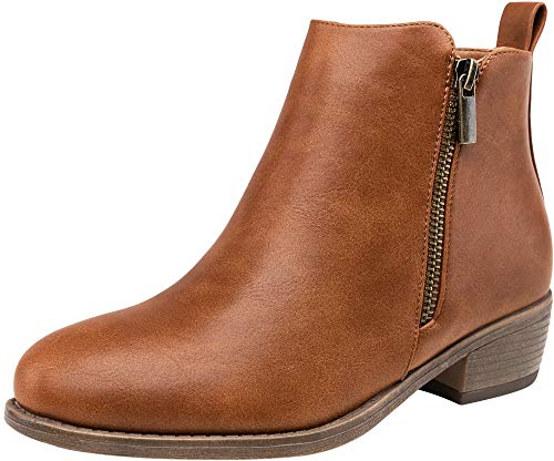 Jeossy Women's Brown Ankle Boots, Classic Low Heeled Short Booties, 905 - Yellow Brown, Size 8.5 US - Casual Comfortable Boots (DJY905 Yellow Brown 08.5)