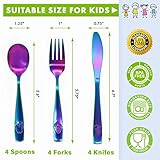 12 Piece Stainless Steel Kids Silverware Set - Child and Toddler Safe Flatware - Kids Utensil Set - Metal Kids Cutlery Set Includes 4 Small Kids Spoons, 4 Forks & 4 Knives - UV Rainbow