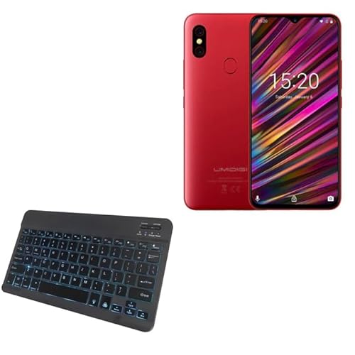 BoxWave Keyboard Compatible with Umidigi F1 Play - SlimKeys Bluetooth Keyboard - with Backlight, Portable Slim LED 7 Colors - Jet Black