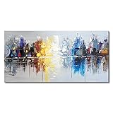 Large Hand Painted Abstract Reflection Cityscape Canvas Wall Art Modern Oil Painting Contemporary Decor Artwork (60 x 30 inch)