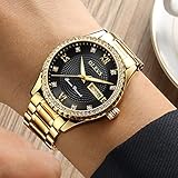 OLEVS Mens Watch Gold Watches for Men Waterproof Diamonds Stainless Steel Big Face Black Dial Classic Casual Dress Analog Quartz Wristwatch Gifts with Day Date Calendar Luminous Two Tone