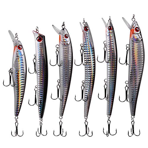 Saltwater Fishing Lures Kit Surf Fishing Sriper Lures Minnow Lures Deep Diving Jerkbait Crankbait Topwater Popper Plugs Hard Baits with Treble Hooks for Inshore Offshore Ocean Deep Sea Fishing