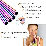 Vinaco Reusable Smoothie Straw, 0.4'' Extra Wide Stainless Steel Straw 10.5'' & 8.5'' Long colorful Straws, 6 Pack Metal Straw with 1 Reusable Straw Brush Cleaner for Milkshake, Smoothie, Bubble tea