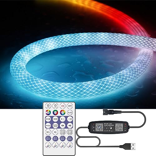 Xnbada 3.2FT WS2811 360 Degree Round Reticulate Neon LED Strip with Controller,RGB Nylon Flexible Dream Colorful Rope Light,Bedroom Indoor Outdoor Decoration,DC5V(No Adapter)