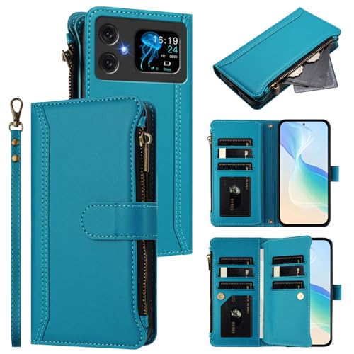 ShouBao Compatible with Cubot A20 Case Cover,with Wrist Strap,Compatible with Cubot A20 PU Flip Leather Wallet Style Cell Phone Protective Case Lake Blue