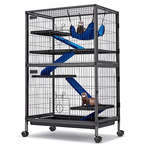 HABUTWAY 50''H Metal Small Animal Cages, Rolling Chinchilla Cage with Removable Ramps, Lagre Critter Nation Cage for Chinchillas/Guinea Pigs/Rabbit, Ferret Cages with Hammock & 5 Tiers, Black